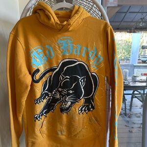 Ed Hardy Men's Mustard Hoodie with Panther Graphic